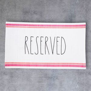 RAE DUNN ''RESERVED'' BEACH TOWEL 100% Cotton White/Pink 36X68in NEW